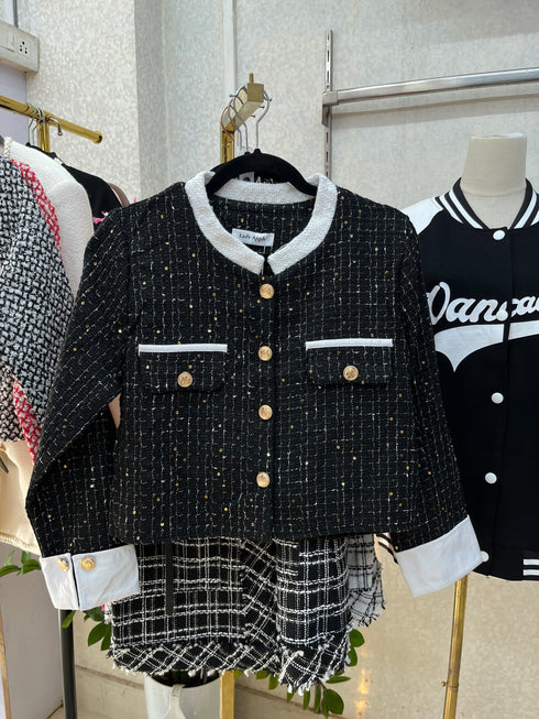 Color Contrast Crop Tweed Jacket